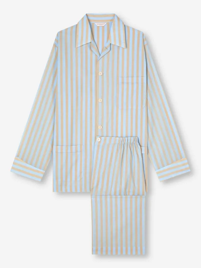 Men Classic Fit Pajamas Amalfi 20 Cotton Batiste Blue Derek Rose Classic Fit Pajamas