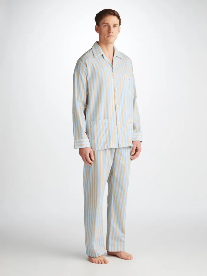 Men Classic Fit Pajamas Amalfi 20 Cotton Batiste Blue Derek Rose Classic Fit Pajamas
