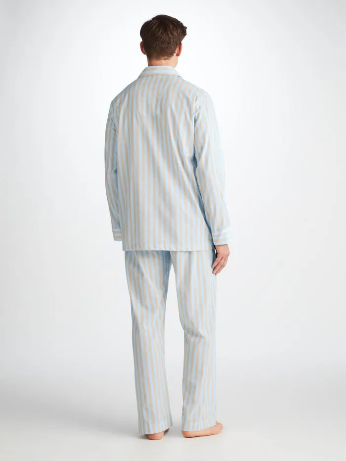Men Classic Fit Pajamas Amalfi 20 Cotton Batiste Blue Derek Rose Classic Fit Pajamas