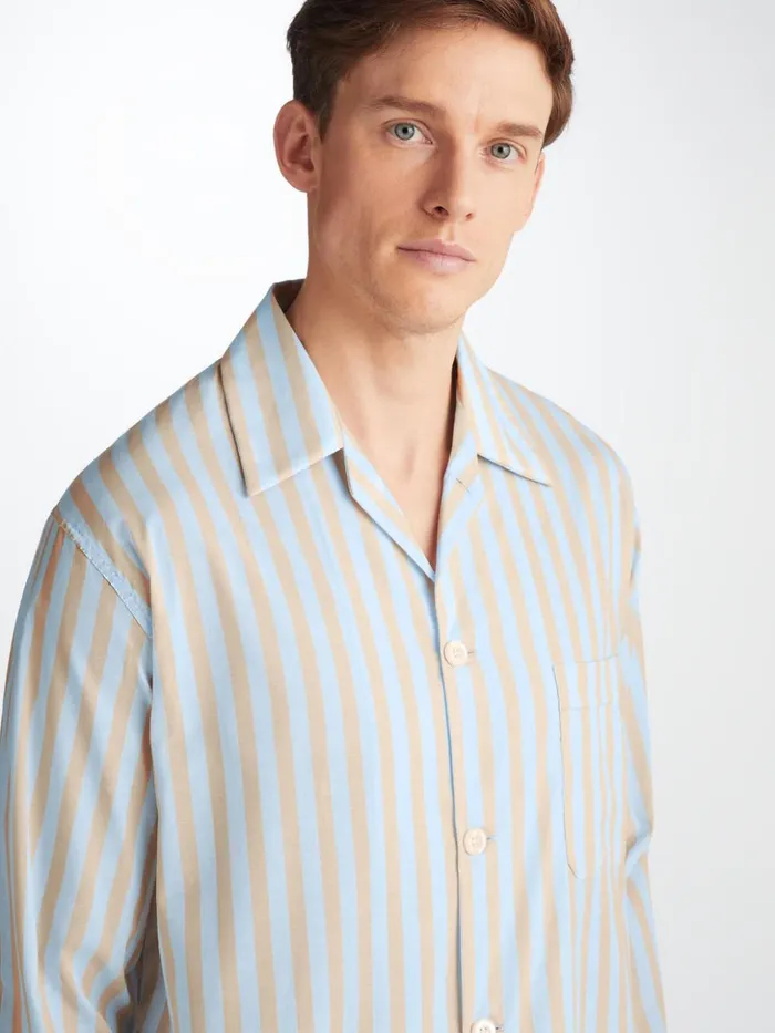 Men Classic Fit Pajamas Amalfi 20 Cotton Batiste Blue Derek Rose Classic Fit Pajamas