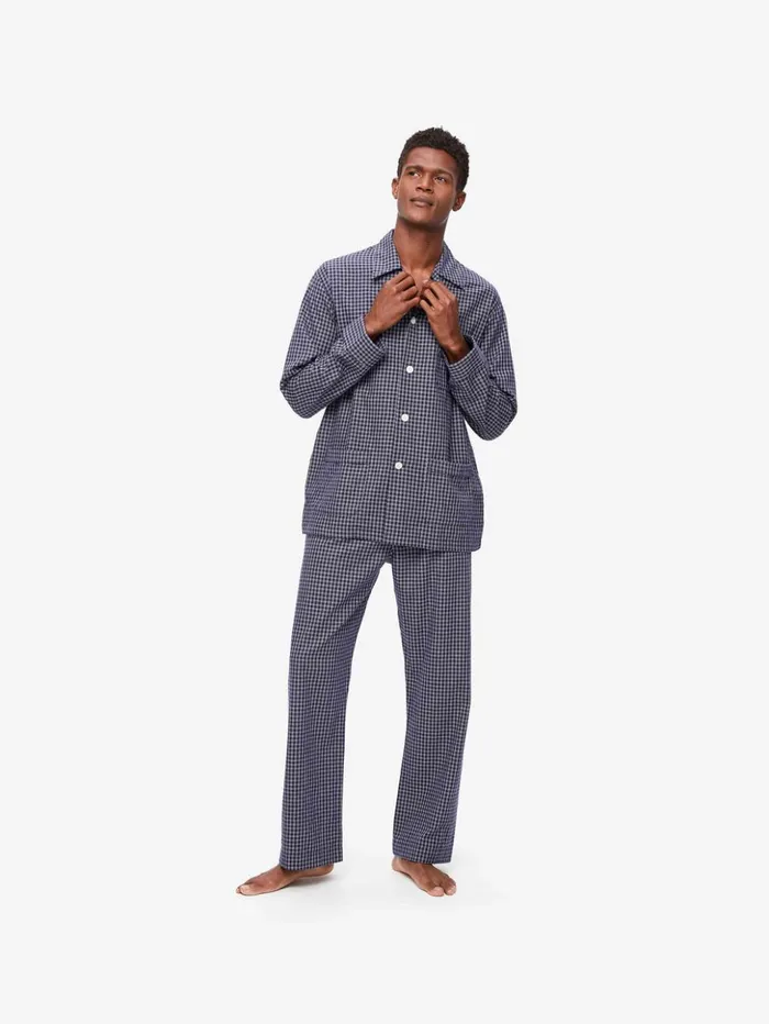 Men Classic Fit Pajamas Braemar 32 Brushed Cotton Navy Derek Rose Classic Fit Pajamas