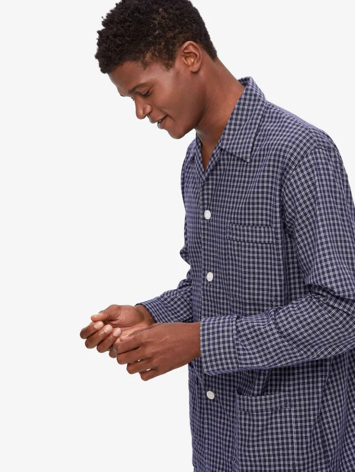 Men Classic Fit Pajamas Braemar 32 Brushed Cotton Navy Derek Rose Classic Fit Pajamas