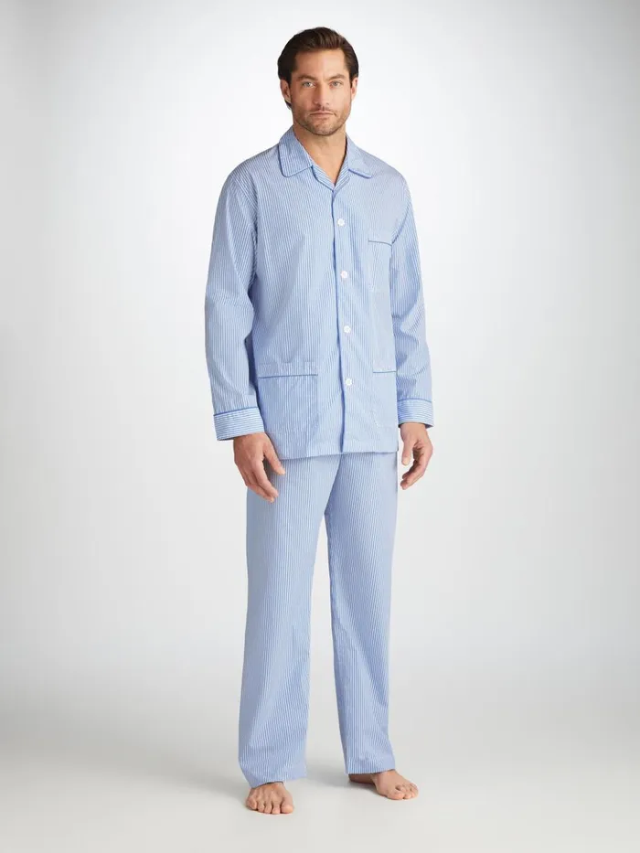 Men Classic Fit Pajamas James Cotton Blue Derek Rose Long Pajamas
