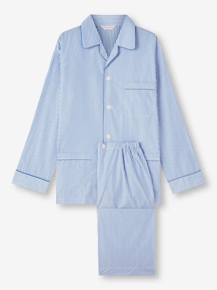 Men Classic Fit Pajamas James Cotton Blue Derek Rose Long Pajamas