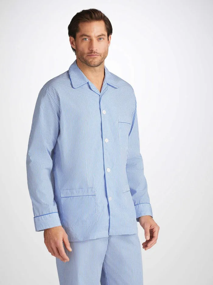 Men Classic Fit Pajamas James Cotton Blue Derek Rose Long Pajamas