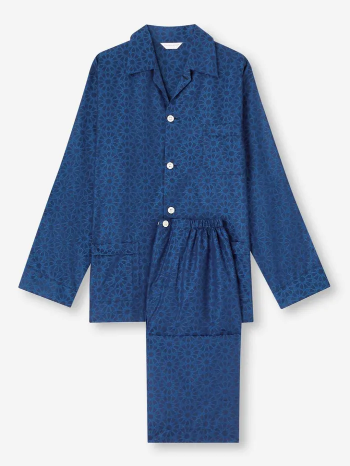 Men Classic Fit Pajamas Paris 26 Cotton Jacquard Navy Derek Rose Cotton Pajamas