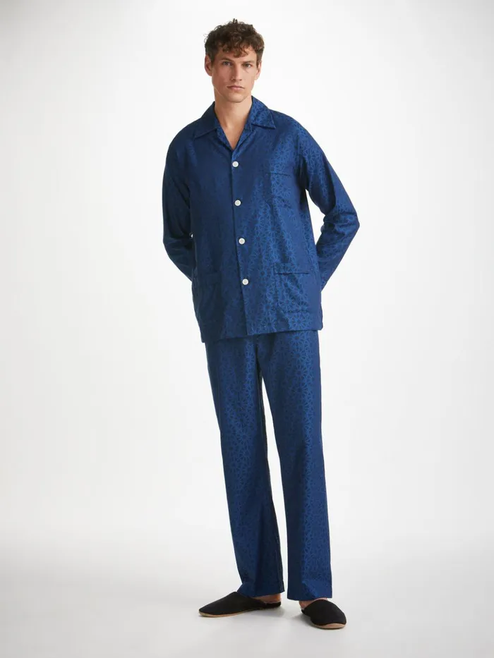 Men Classic Fit Pajamas Paris 26 Cotton Jacquard Navy Derek Rose Cotton Pajamas