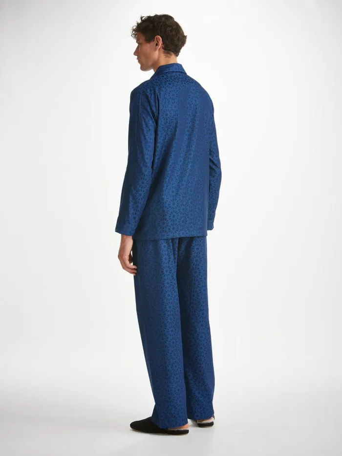 Men Classic Fit Pajamas Paris 26 Cotton Jacquard Navy Derek Rose Cotton Pajamas