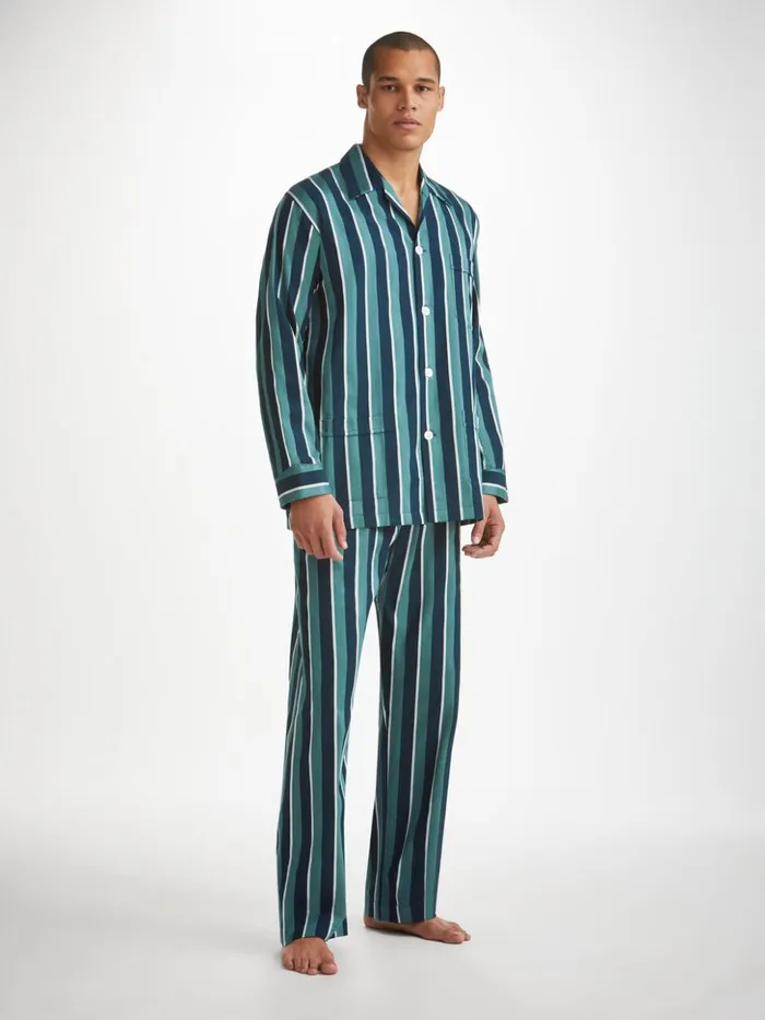 Men Classic Fit Pajamas Royal 221 Cotton Teal Derek Rose Cotton Pajamas