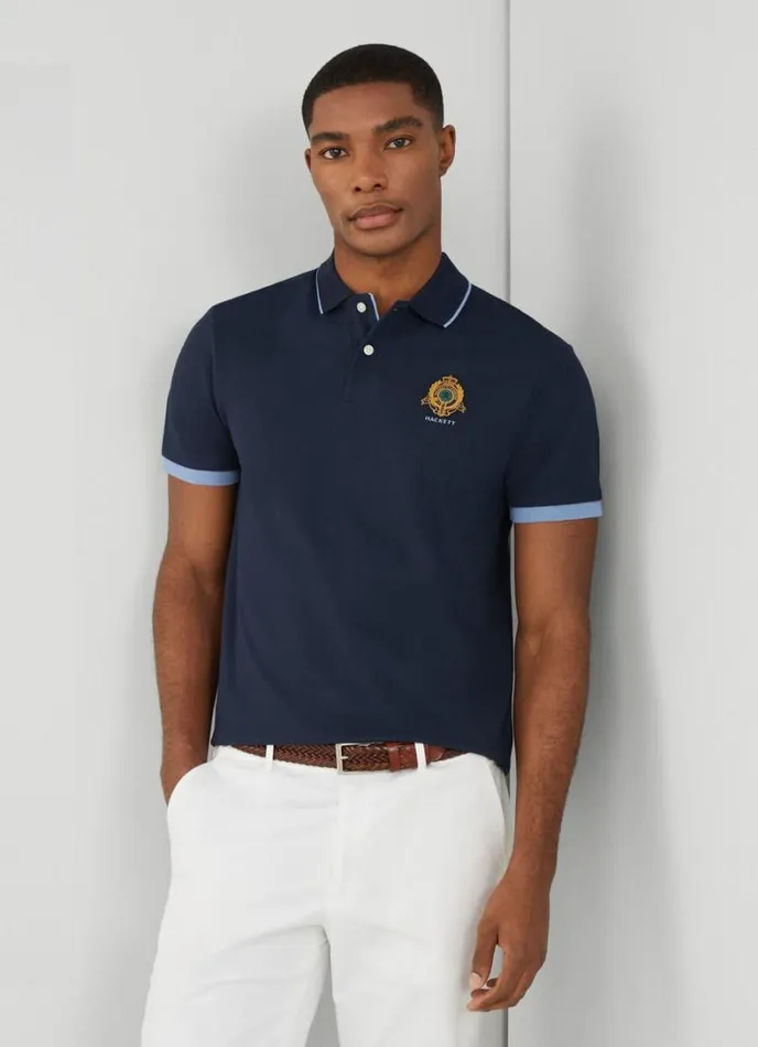 Men Classic Fit Piqu Heritage Polo Navy Hackett London Polo Shirts