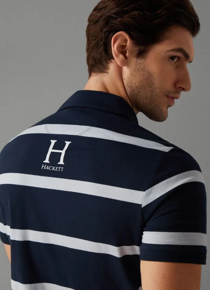 Men Classic Fit Striped Heritage Polo Navy Hackett London Polo Shirts