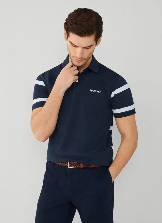 Men Classic Fit Striped Heritage Polo Navy Hackett London Polo Shirts