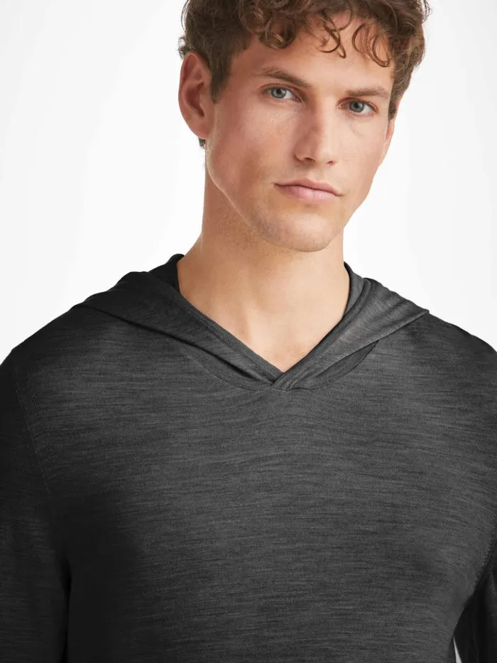 Men Hoodie Orson Merino Wool Charcoal Derek Rose Merino Sweaters and Hoodies