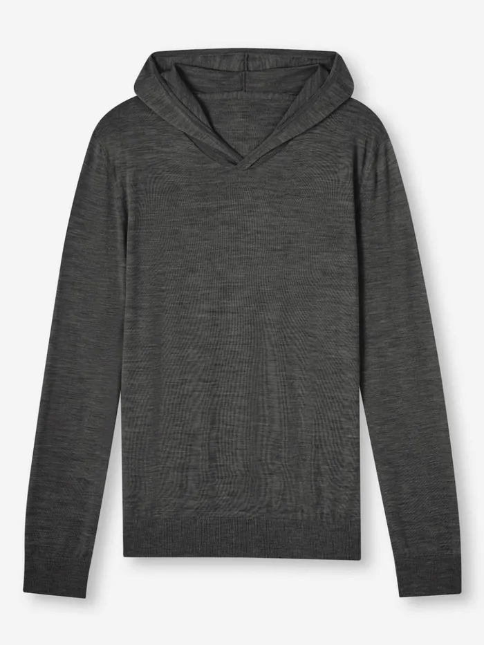 Men Hoodie Orson Merino Wool Charcoal Derek Rose Merino Sweaters and Hoodies