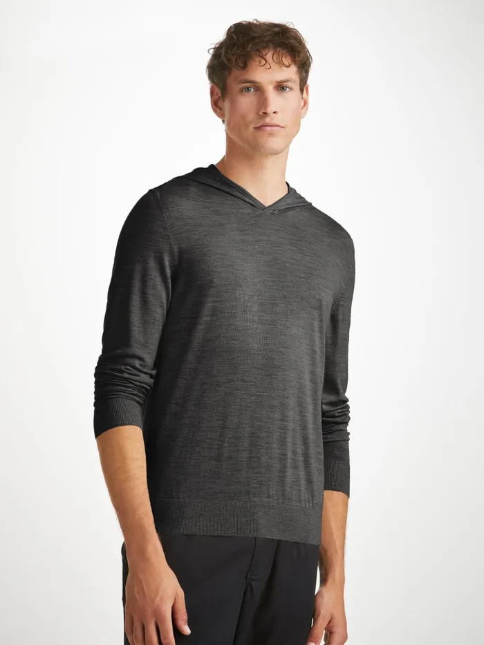 Men Hoodie Orson Merino Wool Charcoal Derek Rose Merino Sweaters and Hoodies