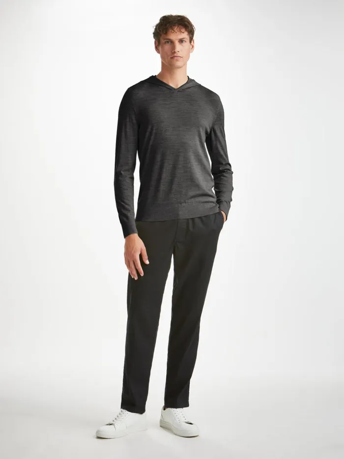 Men Hoodie Orson Merino Wool Charcoal Derek Rose Merino Sweaters and Hoodies