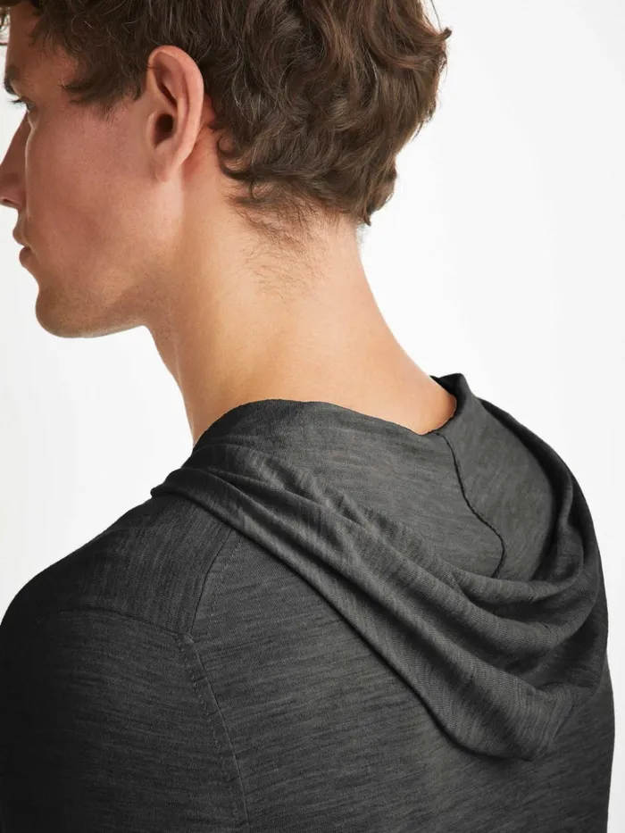 Men Hoodie Orson Merino Wool Charcoal Derek Rose Merino Sweaters and Hoodies