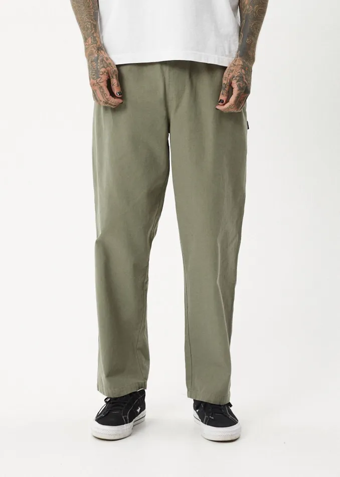 Men Jeans and Pants Afends AFENDS Mens Ninety Eights 8211 Baggy Elastic Waist Pants 8211 Olive