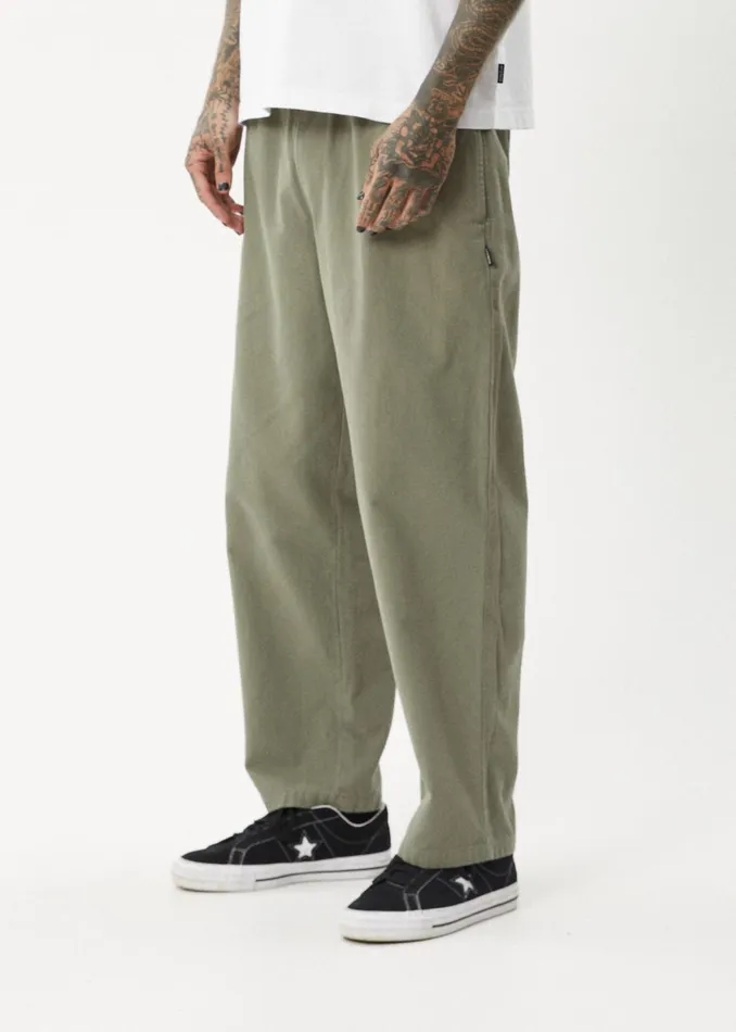Men Jeans and Pants Afends AFENDS Mens Ninety Eights 8211 Baggy Elastic Waist Pants 8211 Olive