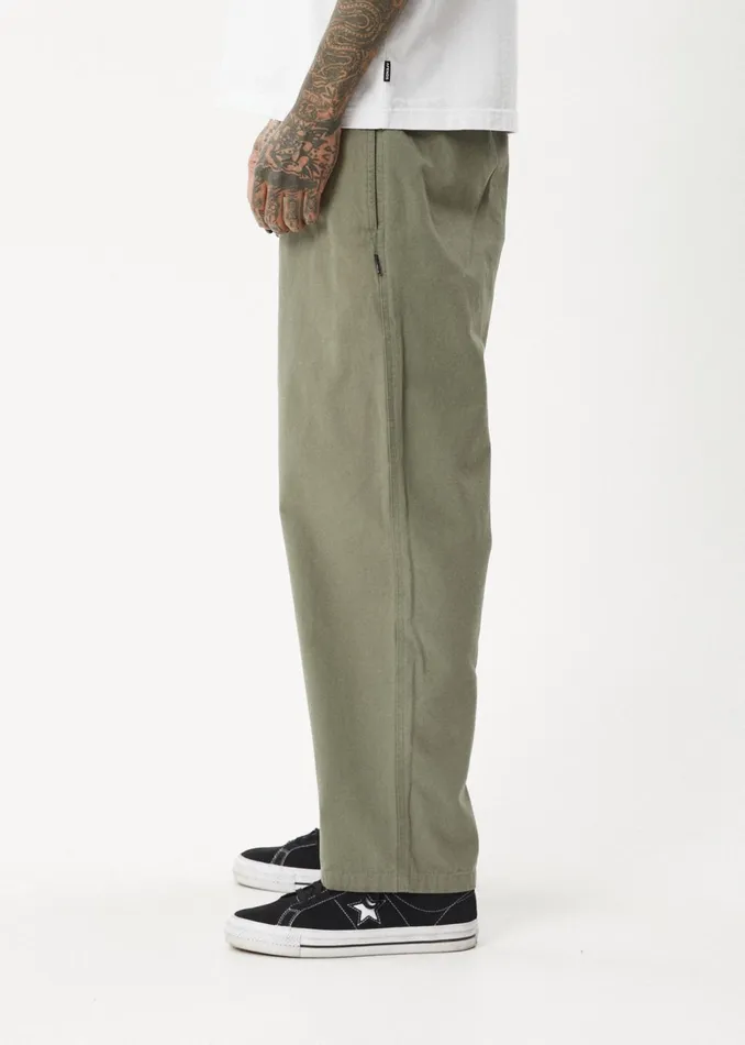 Men Jeans and Pants Afends AFENDS Mens Ninety Eights 8211 Baggy Elastic Waist Pants 8211 Olive