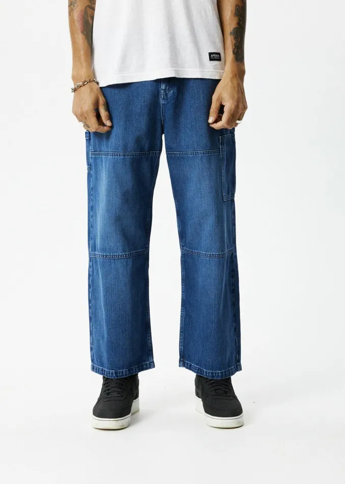 Men Jeans and Pants Afends Richmond 8211 Men039s Hemp Denim Baggy Workwear Jeans 8211 Authentic Blue 8211 AFENDS