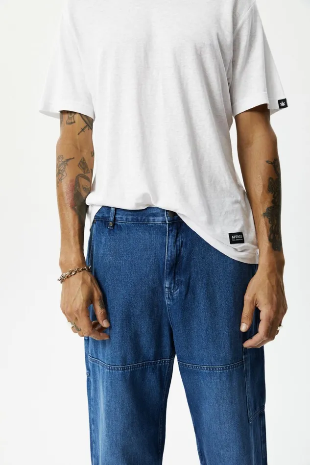 Men Jeans and Pants Afends Richmond 8211 Men039s Hemp Denim Baggy Workwear Jeans 8211 Authentic Blue 8211 AFENDS