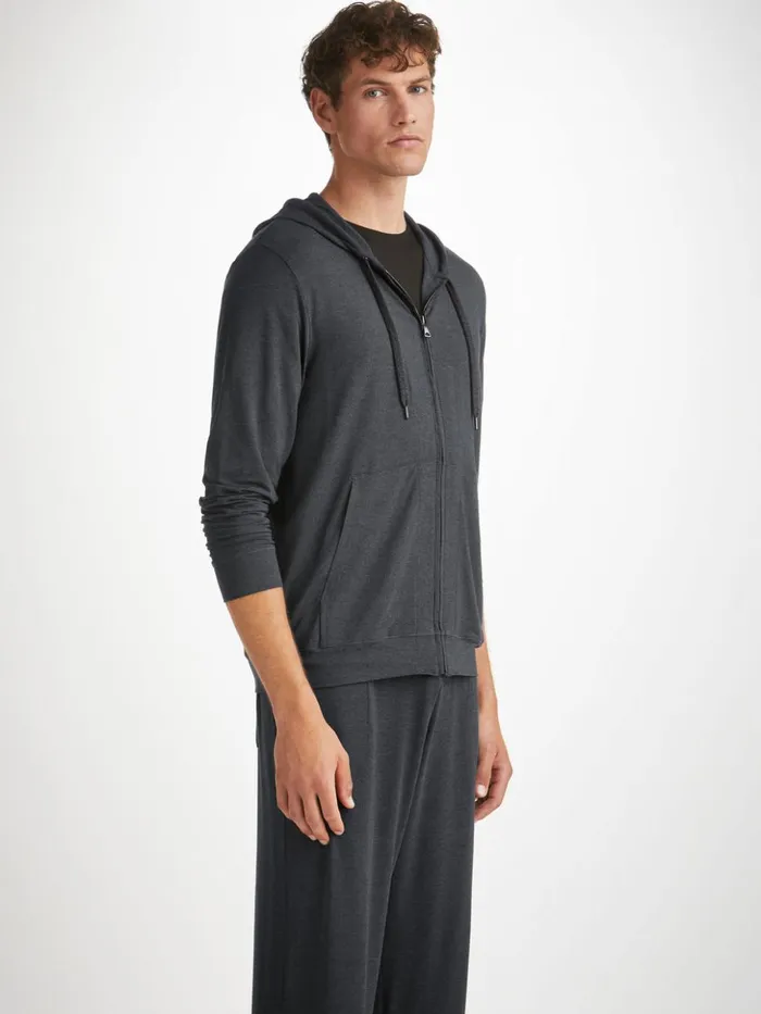 Men Jersey Hoodie Marlowe Micro Modal Anthracite Derek Rose Hooded Tops