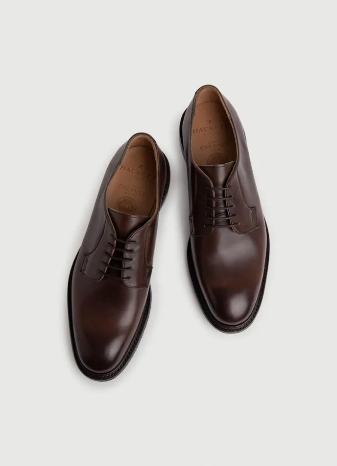 Men Leather Derby Shoes Dark Brown Hackett London Hackett X Cheaney