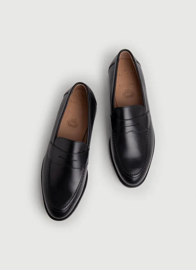 Men Leather Mask Loafers Black Hackett London Hackett X Cheaney