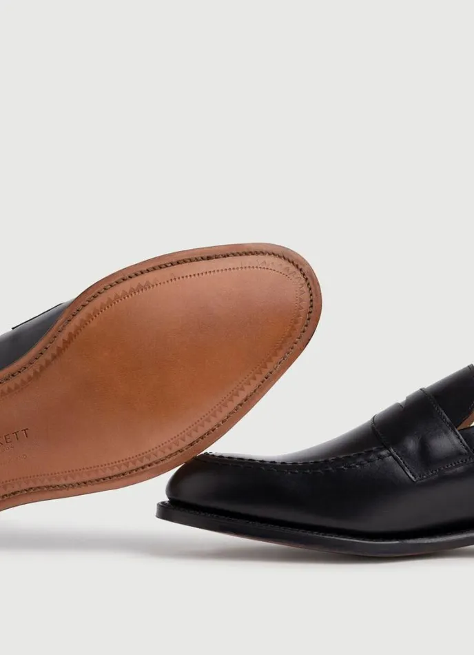 Men Leather Mask Loafers Black Hackett London Hackett X Cheaney
