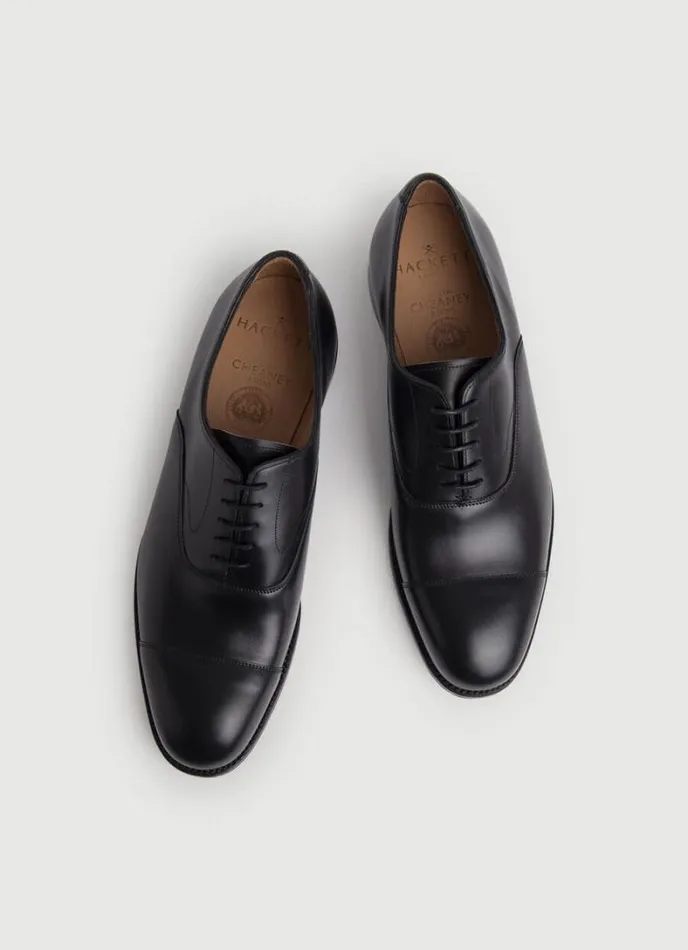 Men Leather Oxford Shoes Black Hackett London Hackett X Cheaney