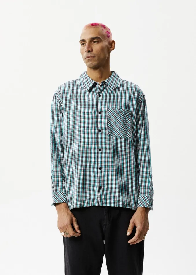 Men Long Sleeve Afends AFENDS Mens Checkers 8211 Check Long Sleeve Shirt 8211 Black