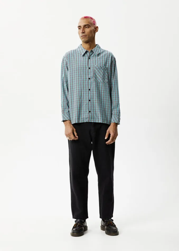 Men Long Sleeve Afends AFENDS Mens Checkers 8211 Check Long Sleeve Shirt 8211 Black