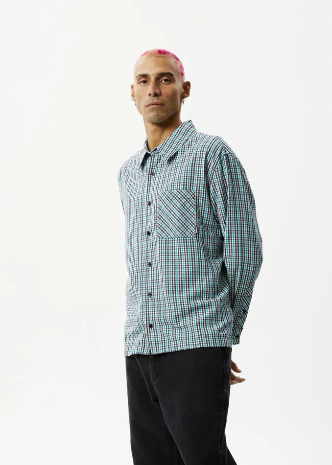 Men Long Sleeve Afends AFENDS Mens Checkers 8211 Check Long Sleeve Shirt 8211 Black