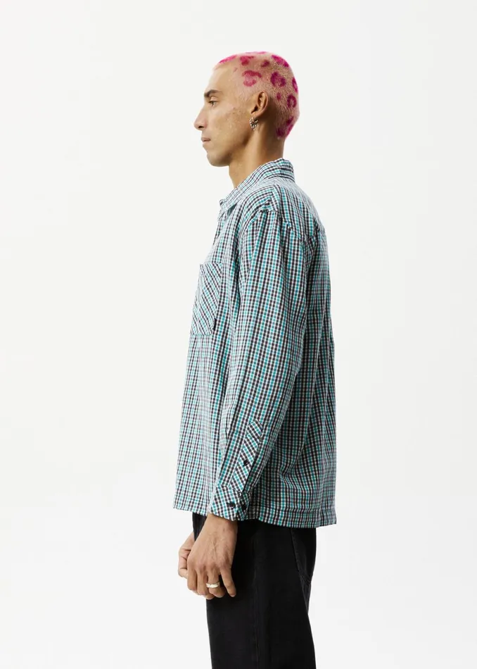 Men Long Sleeve Afends AFENDS Mens Checkers 8211 Check Long Sleeve Shirt 8211 Black