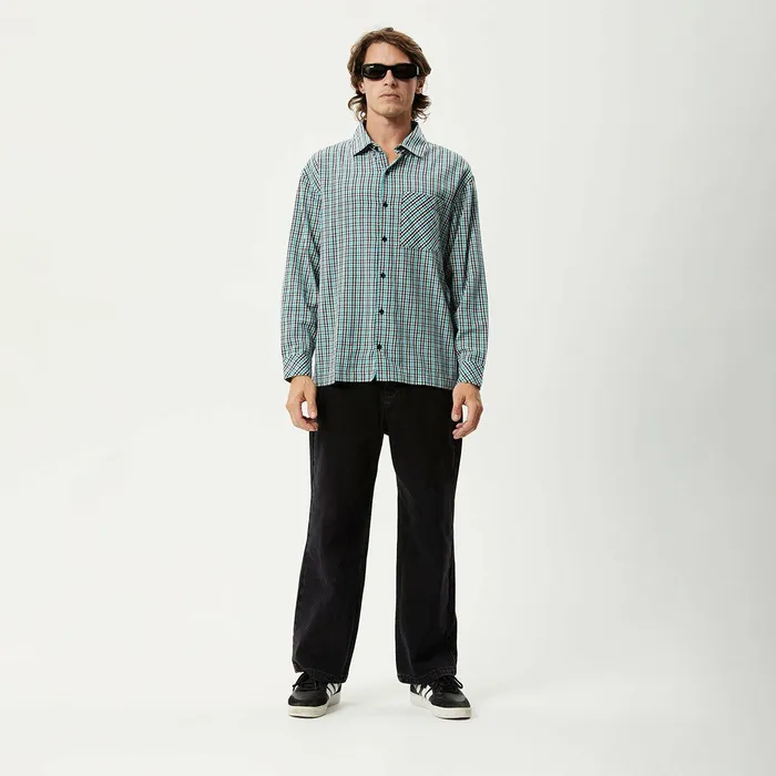 Men Long Sleeve Afends AFENDS Mens Checkers 8211 Check Long Sleeve Shirt 8211 Black