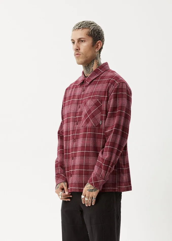 Men Long Sleeve Afends AFENDS Mens Questions 8211 Flannel Shirt 8211 Port