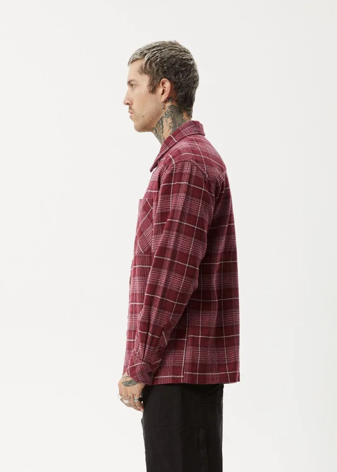 Men Long Sleeve Afends AFENDS Mens Questions 8211 Flannel Shirt 8211 Port