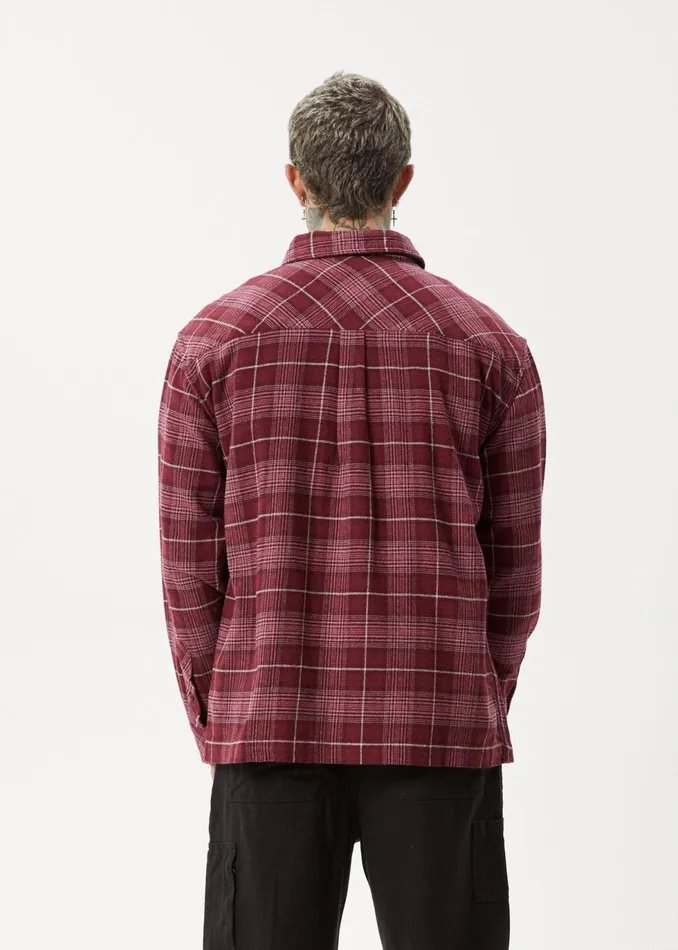 Men Long Sleeve Afends AFENDS Mens Questions 8211 Flannel Shirt 8211 Port