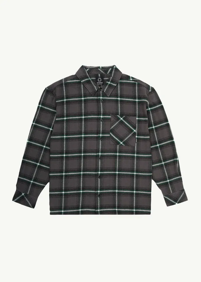 Men Long Sleeve Afends AFENDS Mens Sandstorm 8211 Flannel Long Sleeve Shirt 8211 Black Check