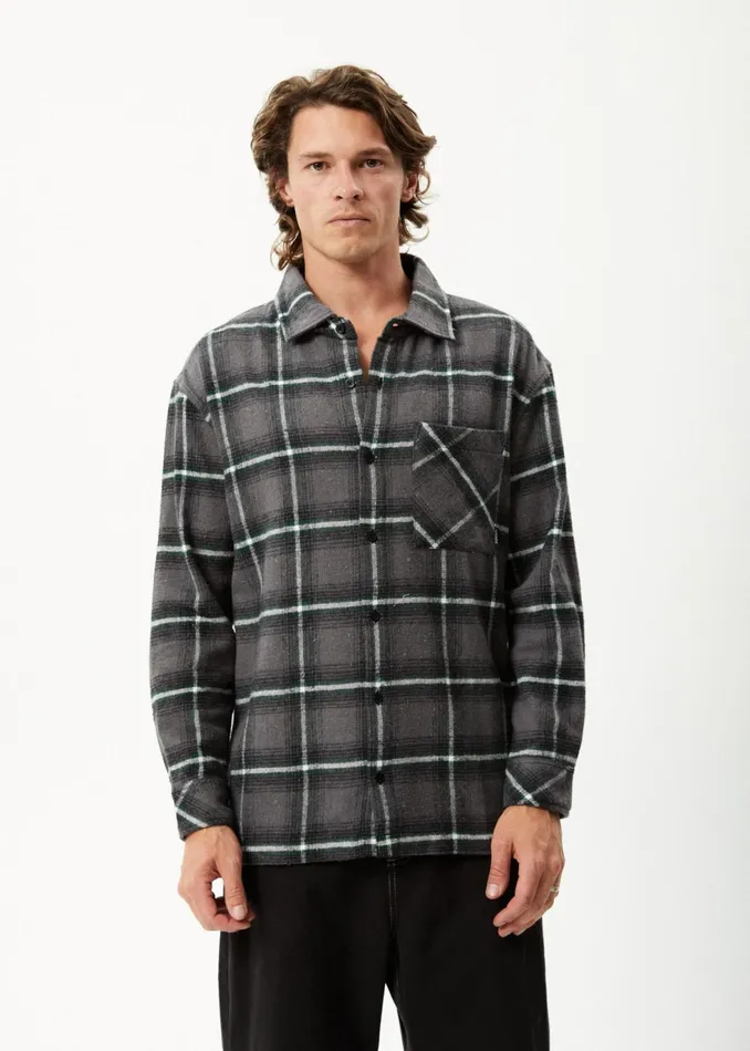 Men Long Sleeve Afends AFENDS Mens Sandstorm 8211 Flannel Long Sleeve Shirt 8211 Black Check