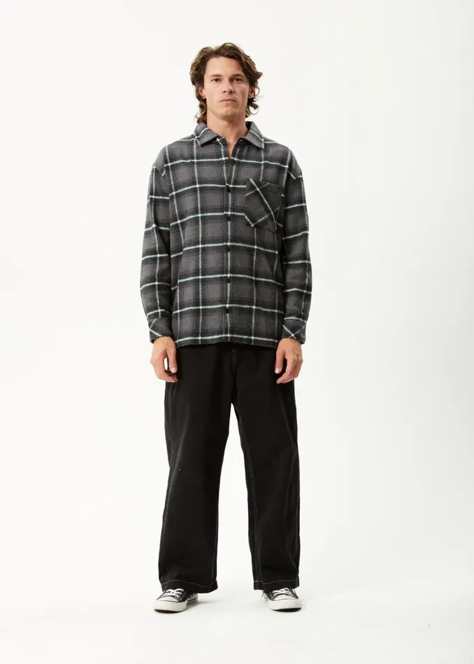 Men Long Sleeve Afends AFENDS Mens Sandstorm 8211 Flannel Long Sleeve Shirt 8211 Black Check