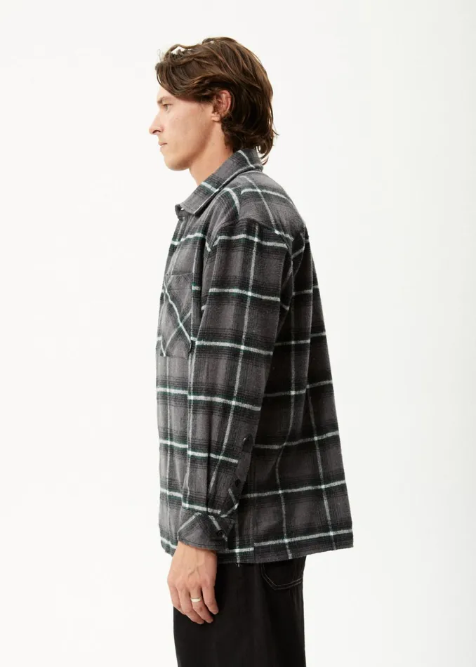Men Long Sleeve Afends AFENDS Mens Sandstorm 8211 Flannel Long Sleeve Shirt 8211 Black Check