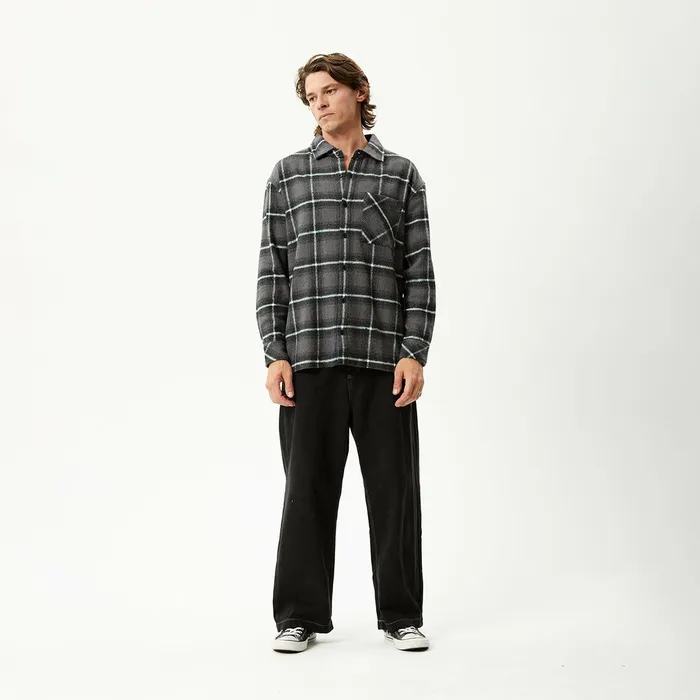 Men Long Sleeve Afends AFENDS Mens Sandstorm 8211 Flannel Long Sleeve Shirt 8211 Black Check