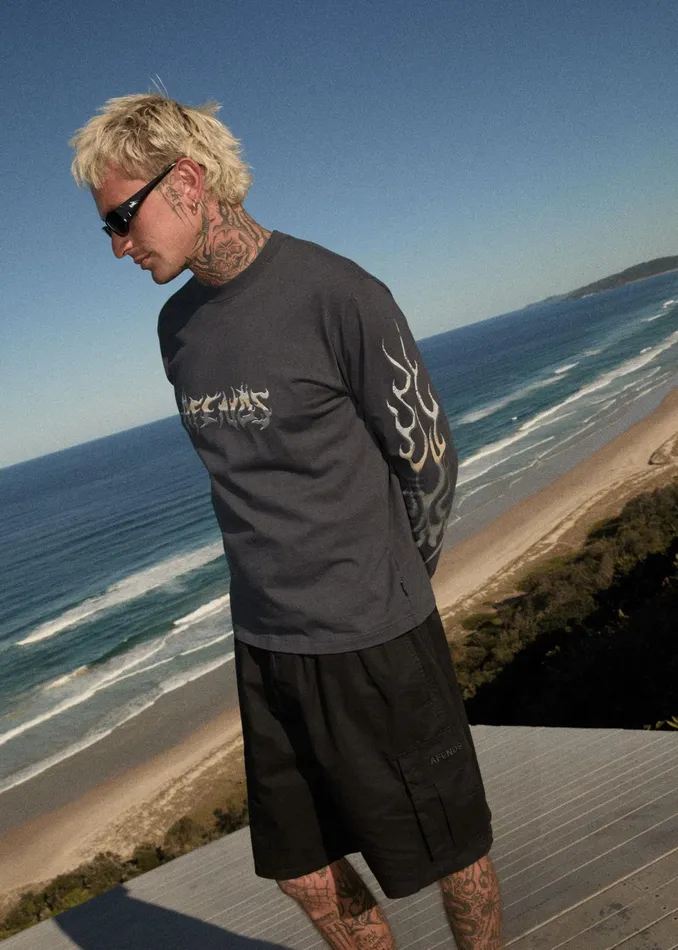Men Long Sleeve Afends AFENDS Mens Scorched 8211 Long Sleeve Tee 8211 Charcoal