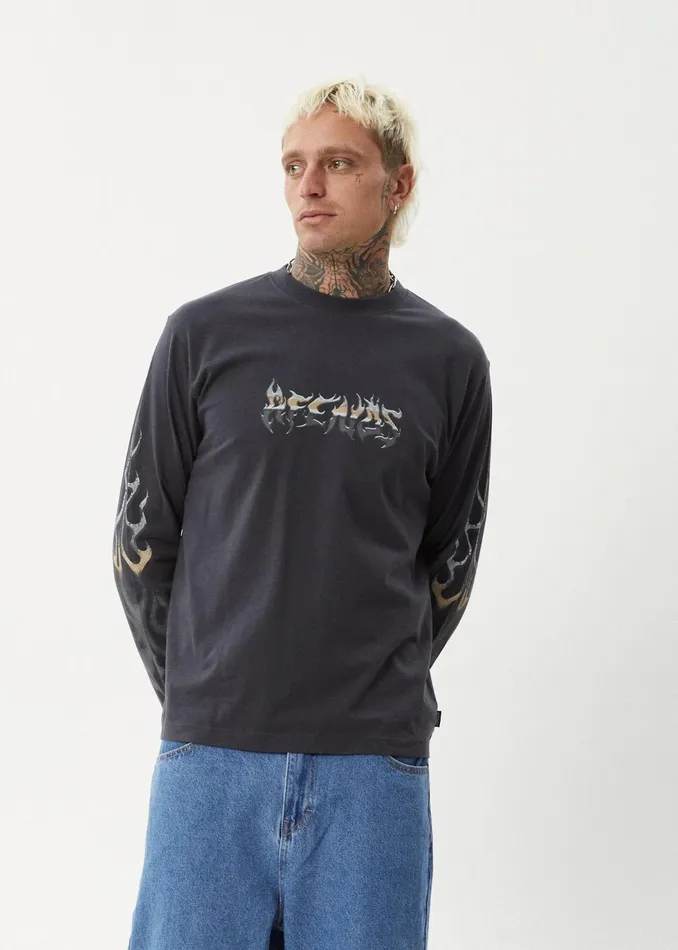 Men Long Sleeve Afends AFENDS Mens Scorched 8211 Long Sleeve Tee 8211 Charcoal