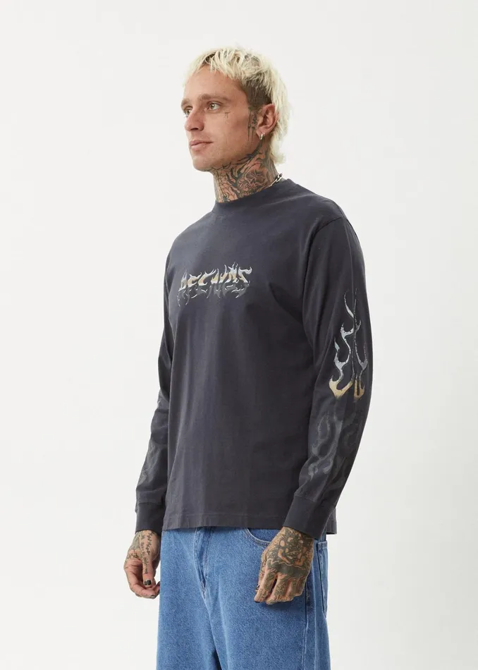 Men Long Sleeve Afends AFENDS Mens Scorched 8211 Long Sleeve Tee 8211 Charcoal