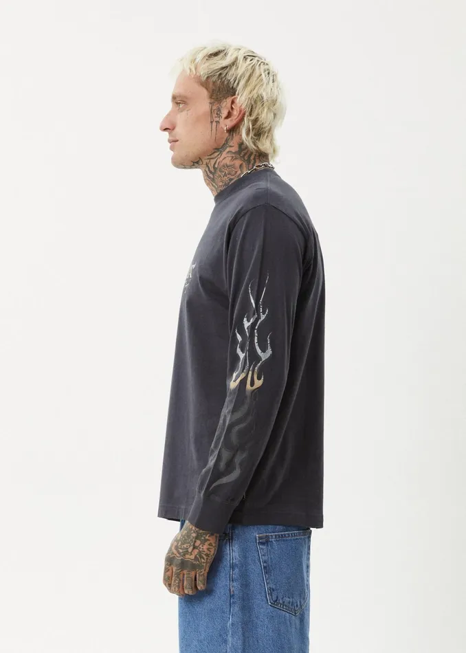 Men Long Sleeve Afends AFENDS Mens Scorched 8211 Long Sleeve Tee 8211 Charcoal