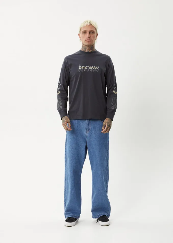 Men Long Sleeve Afends AFENDS Mens Scorched 8211 Long Sleeve Tee 8211 Charcoal