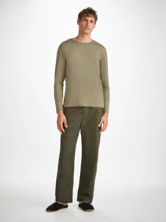Men Long Sleeve TShirt Basel Micro Modal Stretch Khaki Derek Rose Long Sleeve TShirts